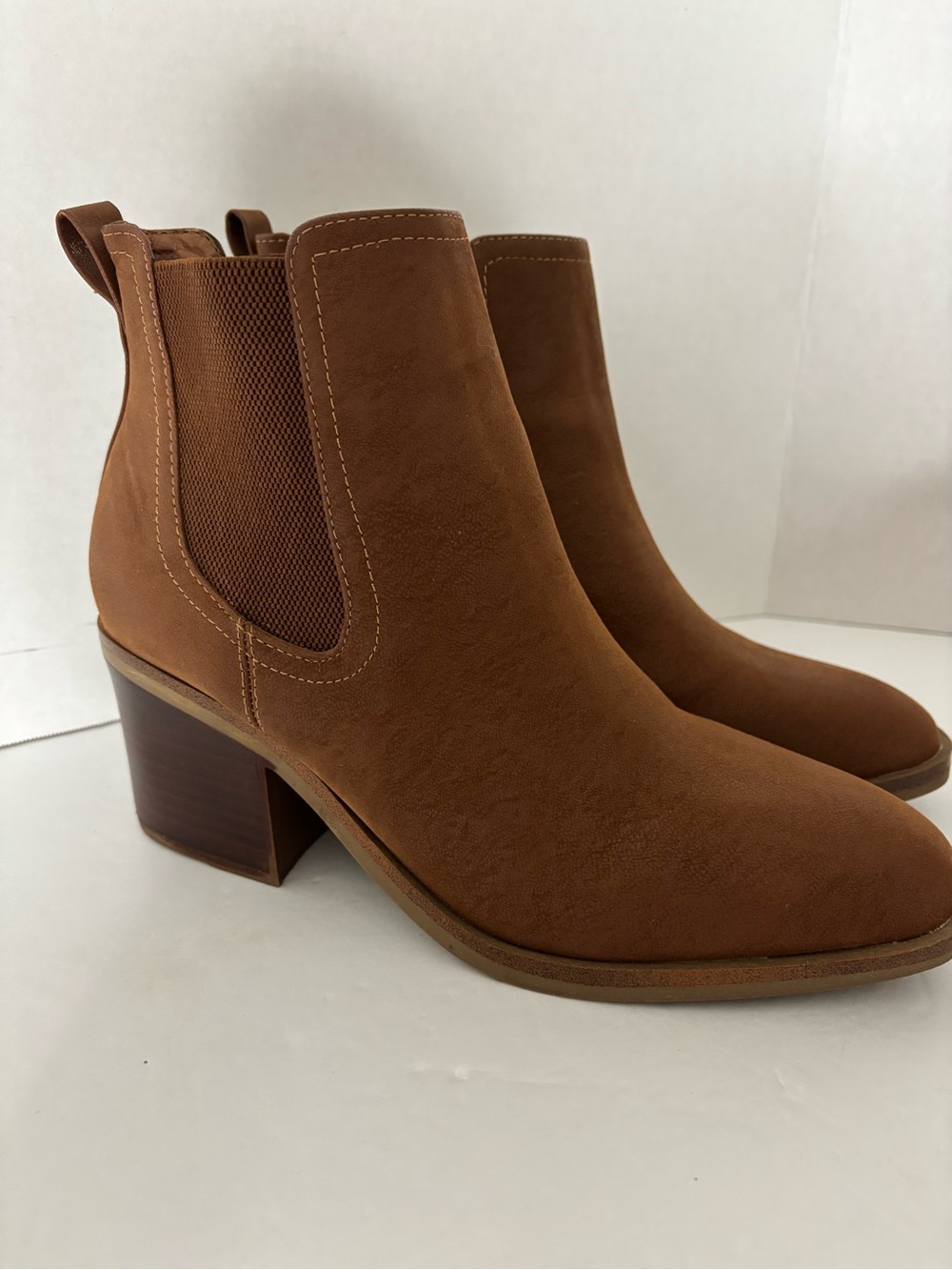 MIA Tan Chelsea Ankle Booties with Block Heel